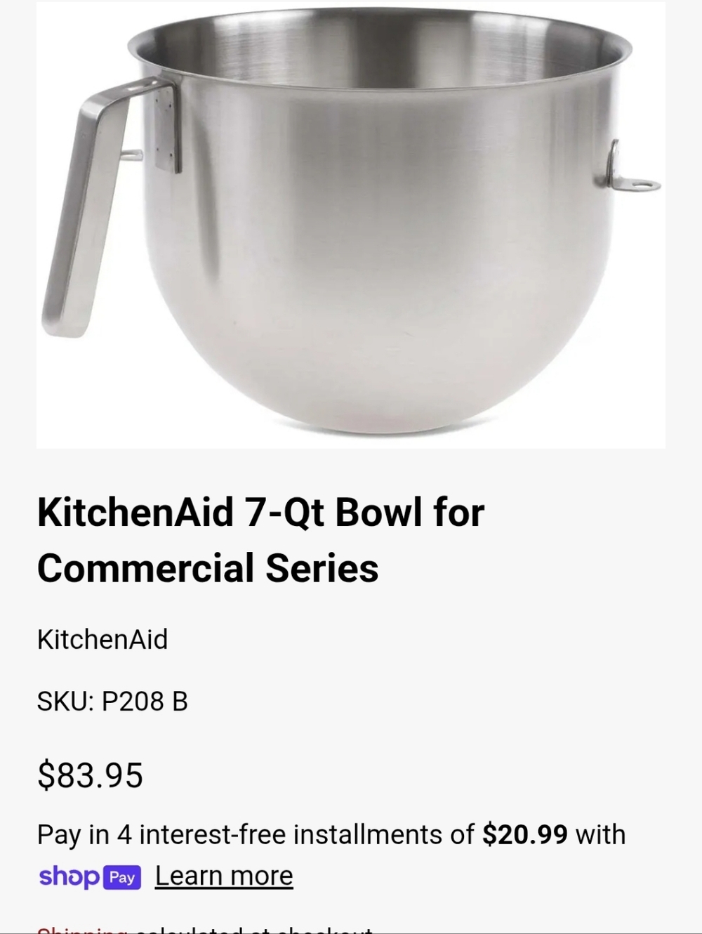 KitchenAid 7-Qt Stainless Steel Mixing Bowl - Silver Commercial Series